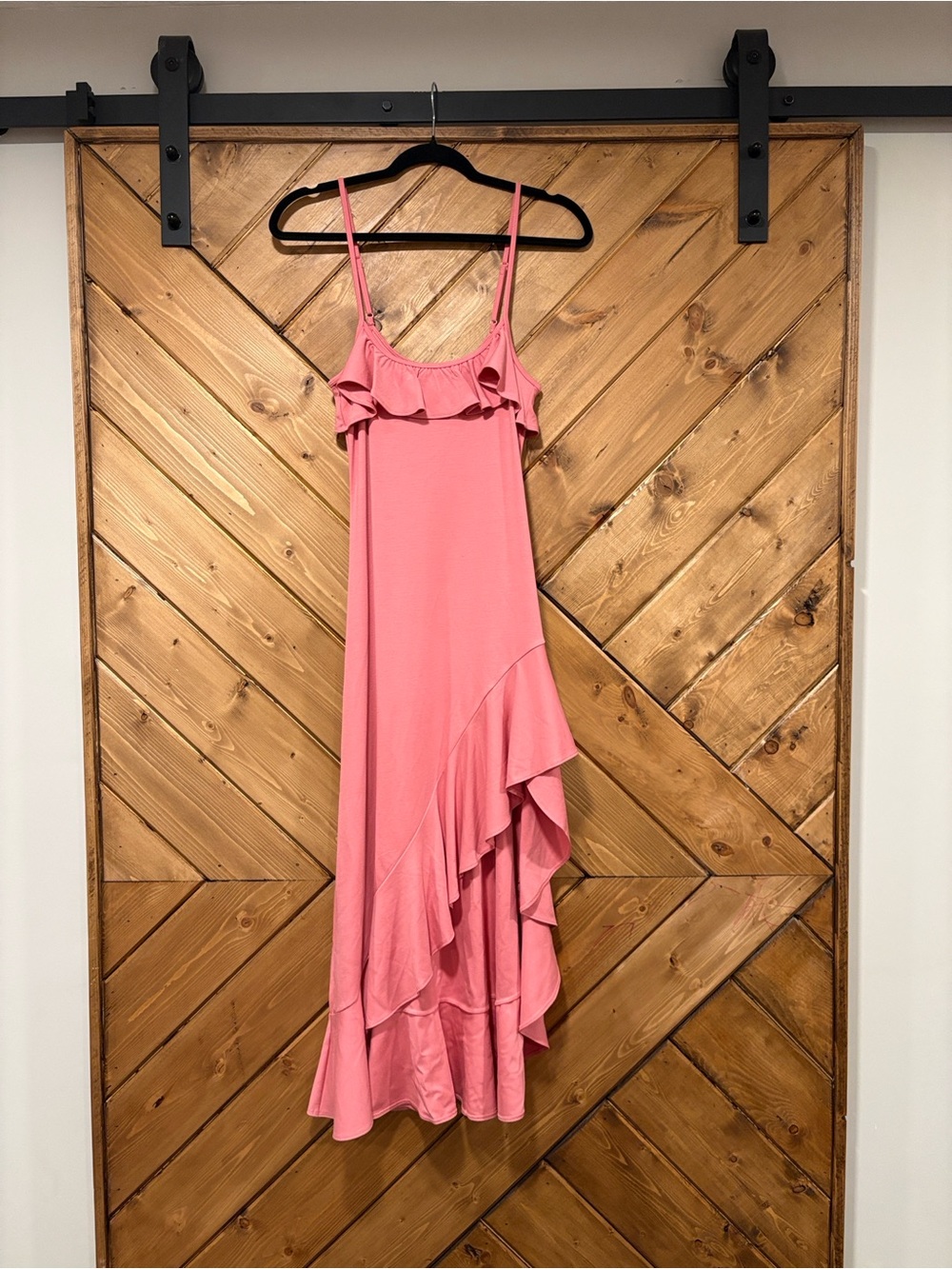 Wilfred Aritzia Clink Drapey Jersey Ruffle Maxi Dress Small Pink High Low